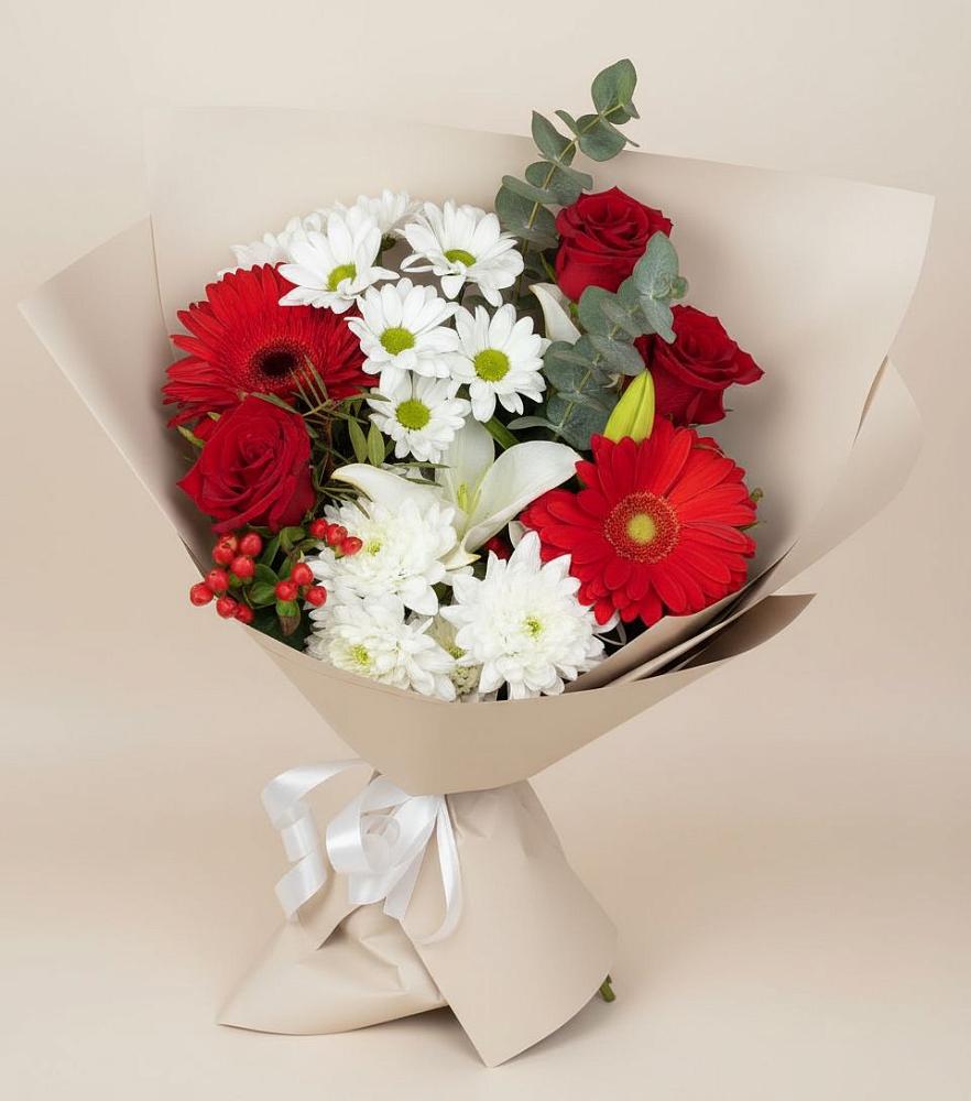 Букет цветов из: Розы, Хризантемы, Герберы и Лилии в Выльгорте