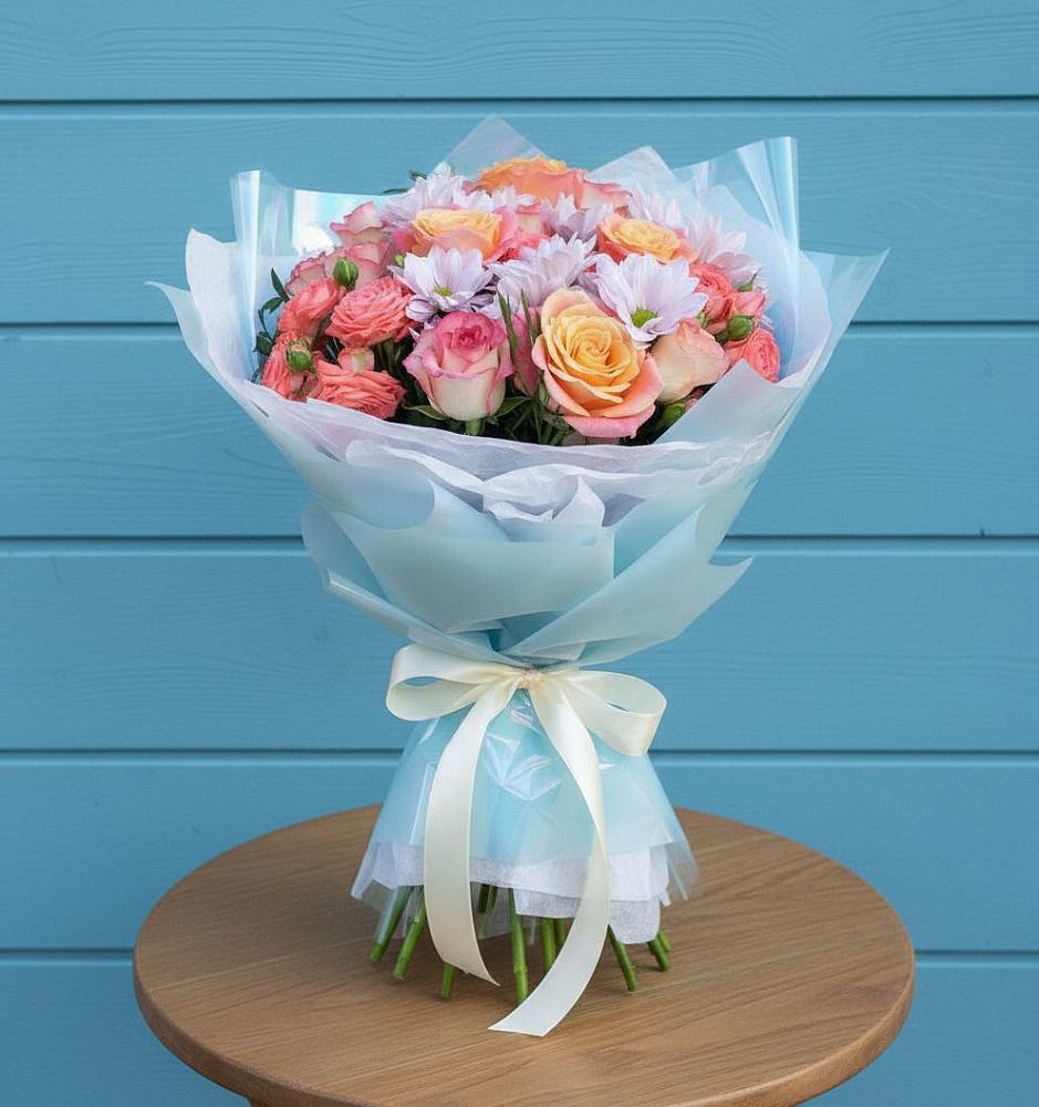 Букет цветов из: Хризантемы и Розы в Выльгорте